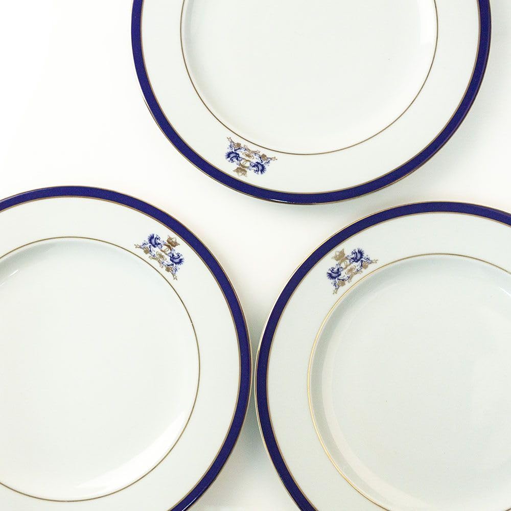 FranquiHOgar Platos de presentación (12 platos) Grandes 30 cm, Bajoplatos de Porcelana para Servir Clásicos | Juego de Platos Duisburg Blancos Decorados con Oro y un Toque de Azul Cobalto