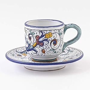 Fima thatsArte.com – Italian Ceramic Espresso Cup & Saucer Ricco Deruta Blu – Hand Painted Cup, Made in Italy Ceramics, Handmade Coffee Cups, Italian Ceramics Deruta, Italian Pottery