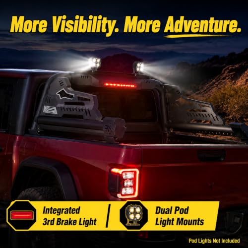 Image of MONOKING Adjustable Mid-Size Truck Bed Roll Bar with 3rd Brake Light & Pod Light Mounts, Tonneau Cover Compatible Sport Bar for 2007-2026 Tacoma, Gladiator, Ranger, Colorado, Canyon, Frontier
