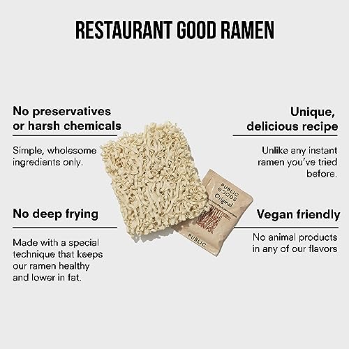 Public Goods Ramen Noodles | Brothless Vegan & Vegetarian Instant Ramen | Healthy, High Protein Asian Noodle | Preservative Free | No Added MSG | Original (10 Pack)