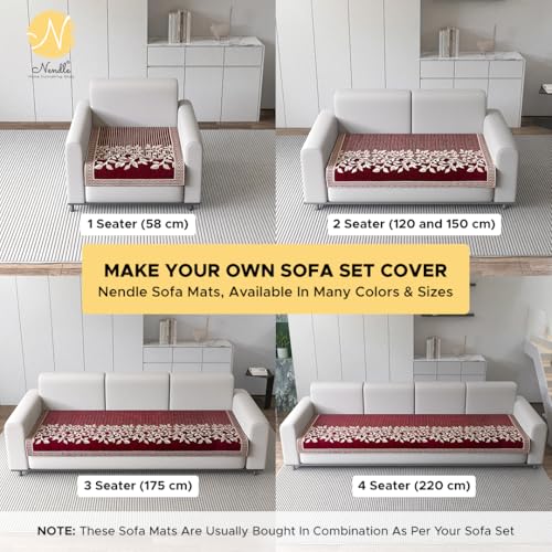 Image of Nendle Premium Chenille Floral Sofa Mat Arms Cover Only - Soft & Durable Protector for L Shape /Standard Sofa Set (58 cm, Maroon, 1 Piece)