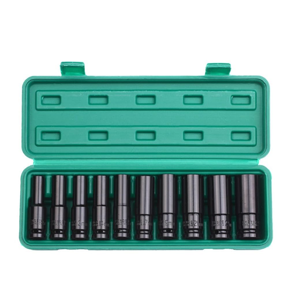 Set di chiavi a bussola a 6 punte da 1/2", in acciaio al carbonio, 10-24 mm, con custodia per utensili manuali e elettrici, 10 pezzi