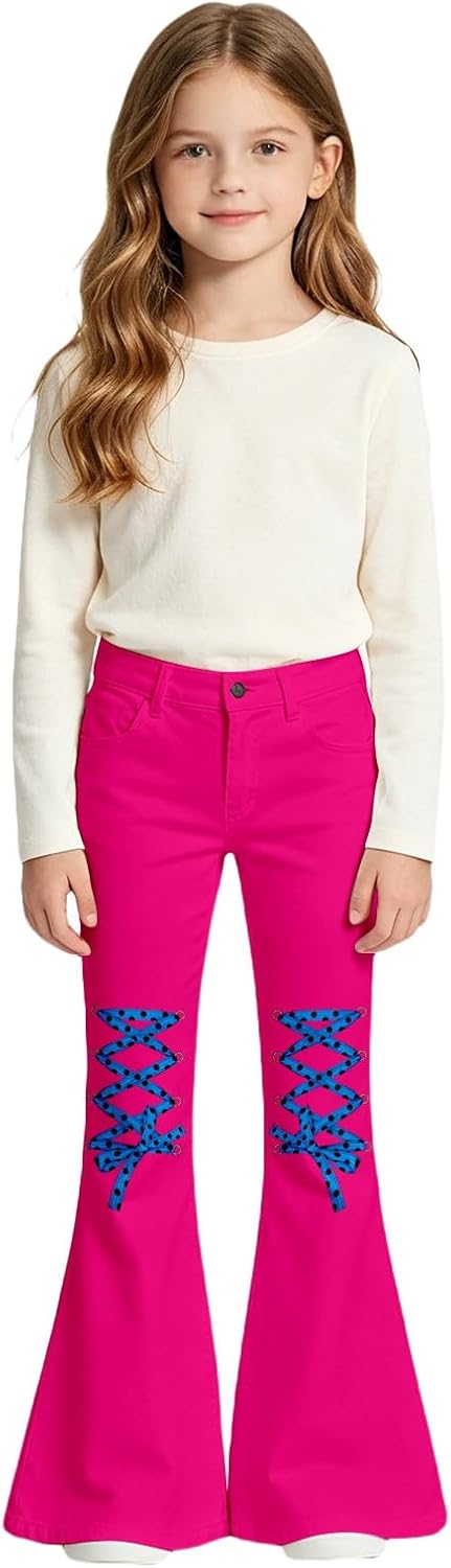 Girls Dress Pants Flare Leg Bowknot Graphic Preppy Uniform Clothes