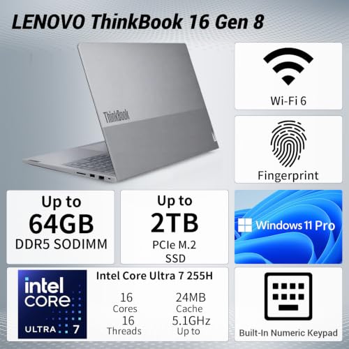 Image of Lenovo ThinkBook 16 Gen 8 Intel Core Ultra 7 255H Business AI Laptop