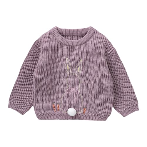 Toddler Baby Boys Girls Knitted Sweater Bunny Embroidery Long Sleeve Crewneck Pullover Winter Thermal Warm Top
