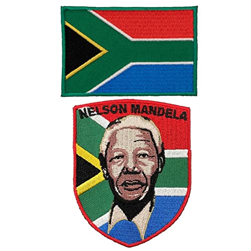 A-ONE 2 PCS Pack-Nelson Mandela Shield Patch+South Africa Flag Emblem, Revolutionary Patch, Racial Equality Embroidery, Sew on Iron on Backpacks Shirts Clothes NO.408C