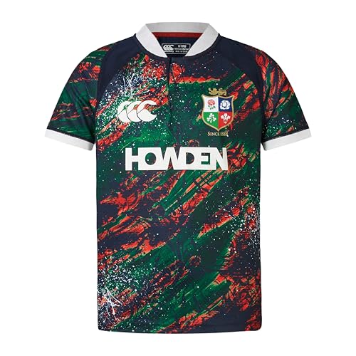 British & Irish Lions Unisex Kids Canterbury 2025 Junior Warm Up Rugby Jersey, Dark Sapphire/Red Dahlia/Egret/Scarab, 14 Years