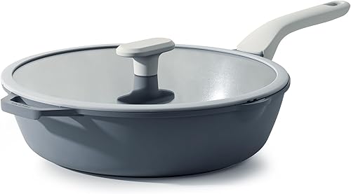 PRICUSIS Sartén antiadherente de cerámica con tapa (4.8 cuartos de galón, 12 pulgadas), sartén profunda sin toxinas, versátil sartén antiadherente,