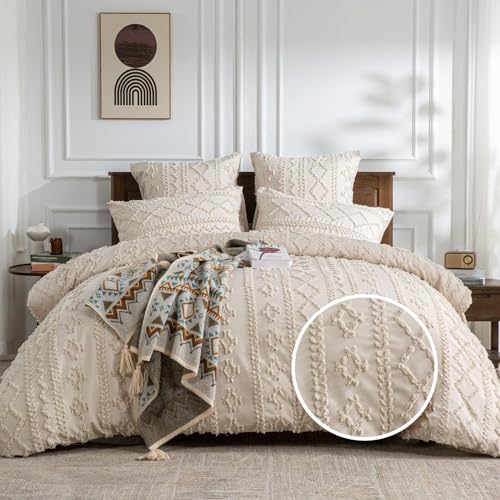 Luowei Boho Bettwäsche 135x200 cm Beige Shabby Chic Gewaschene Mikrofaser...