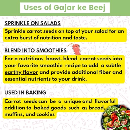 Image of IndianJadiBooti Edible Carrot Seeds | For Good Skin Health & Immunity Benefits - Gajar ke Beej for Eating- Daucus carota, 900 Grams | (Pack Of 2)