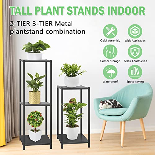Flibaluly Tall Plant Stand Indoor, Black Metal Plant Stands Indoor Combination Flower Pots Planter Stand For Corner Living Room Garden Balcony #TOP2