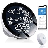 Estación meteorológica digital inalámbrica,YINAMA con reloj Pantalla LCD para interiores y exteriores (sensor externo), con recordatorios de clima, hora y alarma