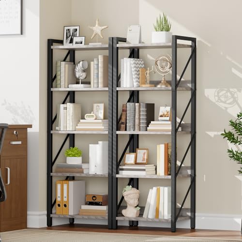 Image of HOOBRO Bookshelf, 5-Tier Industrial Bookcase, Book Shelf Storage Organizer, Tall Bookshelf with Metal Frame for Living Room, Bedroom, Home Office, Kitchen, Greige and Black BG73SJ01