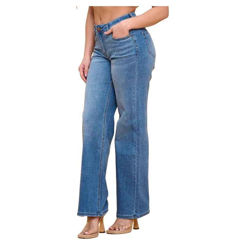 LOVER BRAND FASHION Women's Mid Rise Wide Leg Jeans - Stretch Comfort Light Sand Wash Denim Pants Vintage Style4