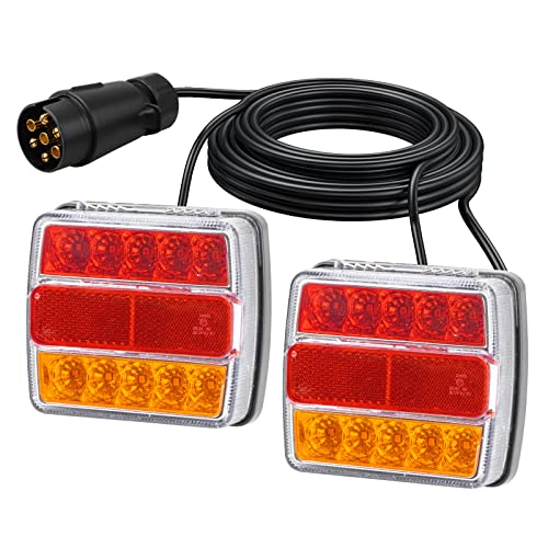 D-Lumina Feux Remorque, Câble de 10m,Connecteur européen 7broches, 12V/21W, feu arrière de remorque, Ensemble de Feux de Remorque Arrière Magnétiques, Indicateur de Frein étanche Cover
