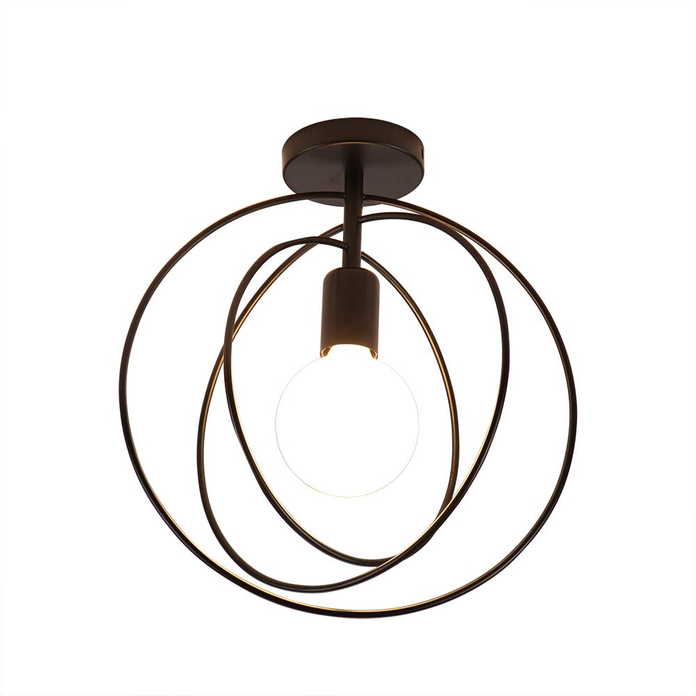 Artpad Vintage Loft Lámpara de techo Led Jaula de hierro negro Lámpara giratoria de techo giratoria de 360 ° Lámpara de metal nórdico Luz para cocina Dormitorio Balcón Barra de pasillo E27