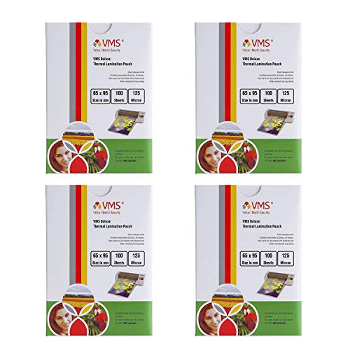 Image of VMS Deluxe 225x310mm 80 Micron A4 Lamination Pouch - 100 Sheets & VMS Deluxe Thermal Lamination Pouch 65x95mm 125 Micron - Pack of 4 (400 Sheets) for Id Card