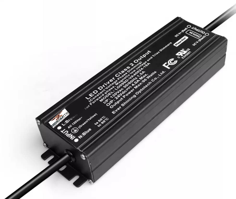 Image of Ironsmith Lighting Products LED Driver with Triac Dimming Transformer - Efficient 120 Volts to 24 Volts 96 Watt Input, Dimmable from 100% to 1% - Corded Electric, Black