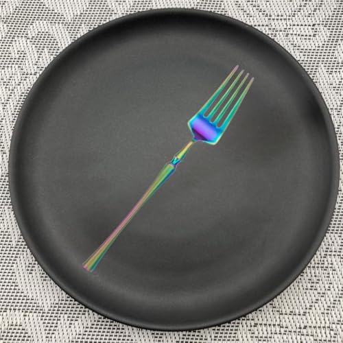 Image of Stainless Steel Flatware Set, Premium Cutlery Tableware Service Include Fork Set, Eating Utensil Sets with Steak, Mirror Polished, Dishwasher Safe (6 Pcs Small Fork, Rainbow)