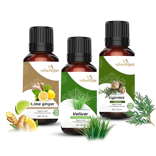 Image of Pure Combo Of 3 Essential oil For Hair & Skin Natural Therapeutic Grade & Undiluted Oil 15ML (Limeginger-Vetiver-Cypress)