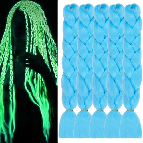Light Blue Braiding Hair Jumbo Box Braids Extensions Glowing Braiding Hair Luminous Glow in the Dark Hair