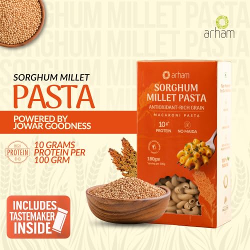 Image of Arham Organic Sorghum Millet Macaroni Pasta 180g | Healthy No Maida Pasta | High Fiber & Protein | Non-GMO, No Preservatives | Easy & Quick to Cook