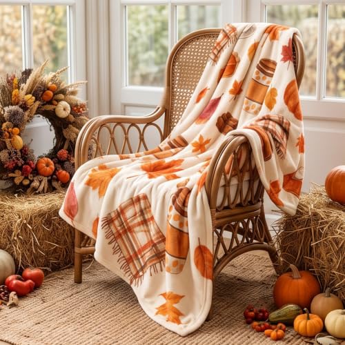 39x59in Flannel Fall Throw Blanket Printed Pumpkin Cake Leaf, Thanksgiving - image 4