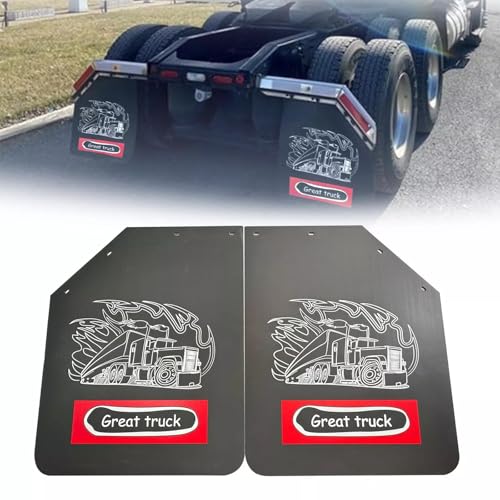 Image of 2PCS Angled 24 inch x 30 inch Mud Flaps Splash Guard with Great Truck Pattern Replacement for Semi Truck Trailer Heavy Duty 1 /5 inch Thick Polymer + PE