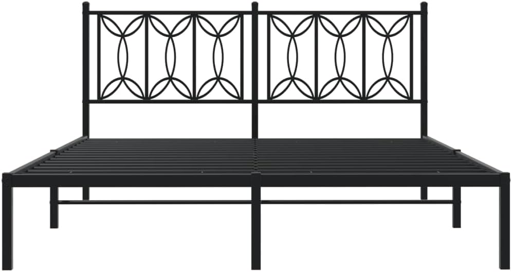 Black Steel King Size Bed Frame with Headboard Modern Rectangular Sturdy Platform Foundation Durable Heavy-Duty Mattress Support for Bedroom