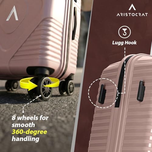 Image of Aristocrat Crystal Check-in Trolley Bag 66cm | Medium Hard Luggage | 8-Wheel Suitcase for Travel | Combination Lock with Anti-Theft Zipper | Polypropylene | 3 Years International Warranty (Pink)