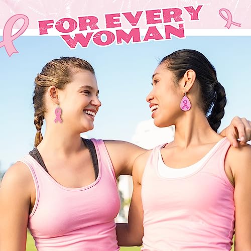 40 Pairs Breast Cancer Awareness Earrings for Women Lightweight PU Leather Pink Ribbon Earrings Teardrop Women's Drop Dangle Earrings Bulk for Women Support Statement Jewelry, 8 Styles4