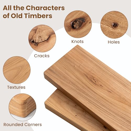 Image of Floating Shelves for Wall, 30 inchWx8 inchD Rustic Solid Elm Wood Floating Shelves Wall Mounted, Round Edge Wall Shelves with Invisible Bracket for Living Room Bathroom Bedroom Kitchen, Set of 2, Natural