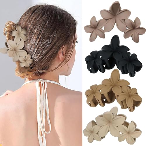 Grandes pinces à cheveux à fleurs pinces à fleurs antidérapantes pinces à cheveux hawaïennes à forte tenue pour cheveux moyennement épais femmes et filles accessoires de (Hairclaw3Eggflower)