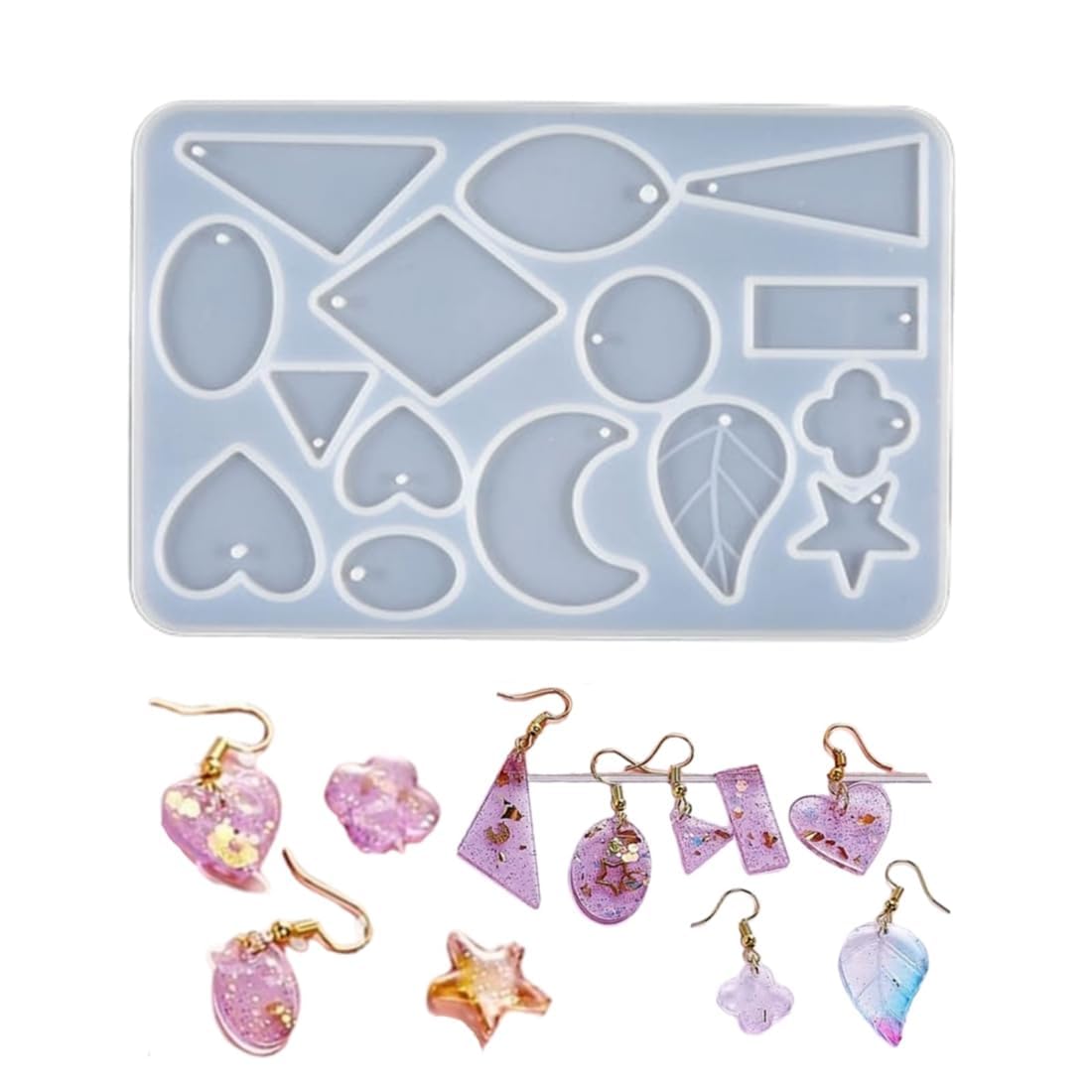BAKEMO Silicone Resin Casting Mold | Pendant Earrings Necklace Keychain Mould for DIY Jewelry Craft Making | Resin Casting Molds for Women Girls DIY Handmade Craft | Mold for UV Resin (White - PK1)-picture-26