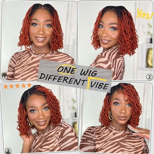 Soku 4X4 Lace Frontal Red Faux Locs Curly Wig 12 Inch Ruby Copper Red Twist Dreadlock Wigs For Women Afro Curly Braids Synthetic Wig thumb #4