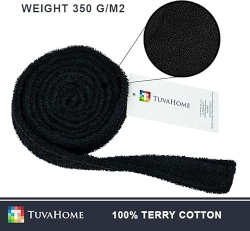 TUVA HOME 100% Baumwolle Schwarzer Bademantel Gürtel 180cm, Gürtel für Bademantel, Morgenmantel aus Frottee, Schwarz Widerstandsfähiger Bademantelgürtel, Hotelqualität, Frottee Gürtel