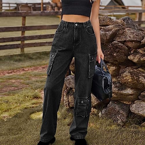 Relaxed Fit Women's Cargo Pants Y2K Teen Girls High Waist Parachute Pants Wide Leg Baggy Pants Elastic Jeans Trousers4