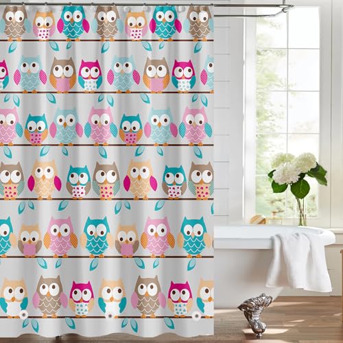 Plastic Shower Liner - Premium PEVA 4G Shower Curtain Liner with Rustproof Grommets and 3 Weighted Magnets, Waterproof Shower Curtain for Bathroom… (Owl, 72”*72”)