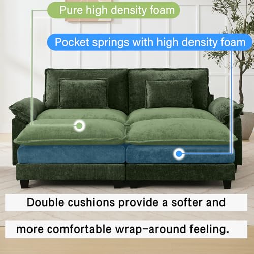 Image of Oprisen 86 inch Modular Sectional Sofa, Comfy Cloud Couch Sectional Sofa with Ottoman, Chenille Sofa Sleeper Deep Seat Sofa with Throw Pillows for Living Room (Green)