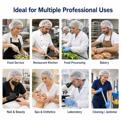 Image of Amazon Brand - QWENOX Disposable Bouffant Caps Hair Net Cap 100 Pcs Elastic Mob Caps for Food Service, Medical Use, Sleeping Head Cover, Factory Warehouse Worker, Beauty (White)