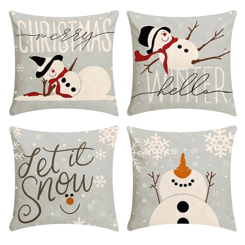 KUHAWL 4 Stück Weihnachten Kissenbezug, 45x45 cm Weihnachtskissen...