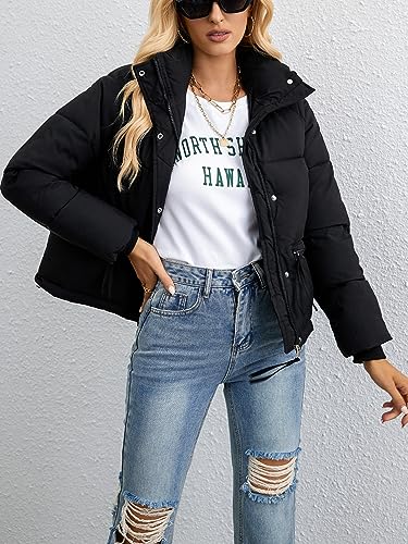 Womens Cropped Puffer Jacket Full Zip Quilted Jackets Warm Winter Coat Outerwear with Pockets2