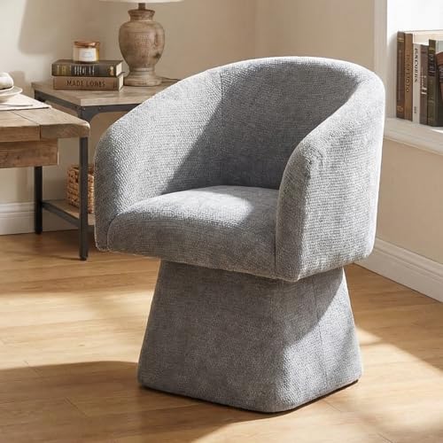Image of VKNOW Upholstered Swivel Dining Chair with Barrel Back and Armrests | Modern Accent Arm Chair with Thickened Cushion, Soft Chenille Fabric, for Dining Room, Living Room, Vanity, Gray