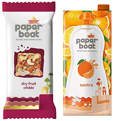 Image of Paper Boat Dry Fruit Chikki, No Added Preservatives and Colours | Gajak | Sweets (Pack of 10, 25g each=250g) & Santra, Orange Fruit Juice, No Added Preservatives and Colours (Pack of 2, 1L Each)