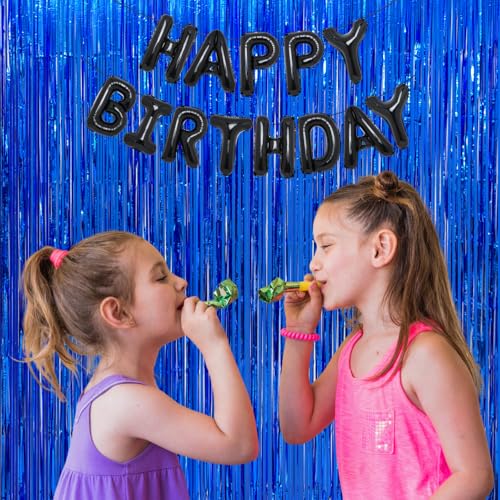 Image of 4 Pack Dark Blue Foil Fringe Curtain, 13.2x6.6ft Glitter Tinsel Streamers Backdrop, Photo Backdrop for Birthday, Baby Shower, Summer Party, Graduation | Blue Streamers Party Decorations
