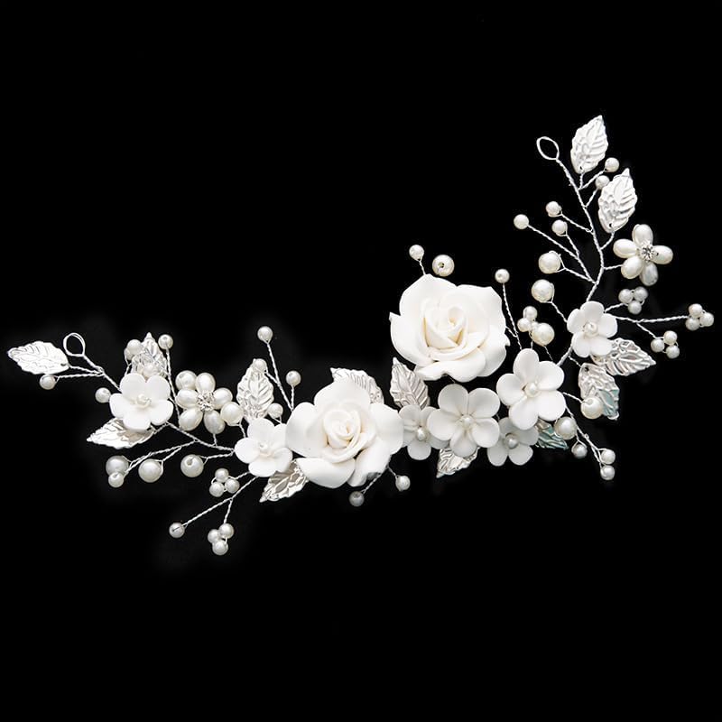 Flower Bride Wedding Hair Vine Silver Rhinestone Leaf Hair Accessories Headband for Women and Girls - Image 5