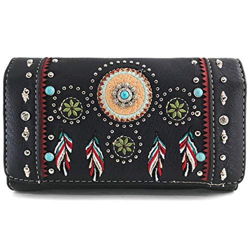 Image of Zelris Tribal Native Dream Catcher Feather Concho Embroidered Crossbody Fold Wallet