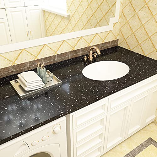 VEELIKE Black Marble Granite Wallpaper 60cm×900cm Peel and Stick Contact Paper for Kitchen Countertops Washable Worktop Vinyl Covering Bathroom Sticky Back Plastic Furniture Lining Paper Livingroom - Image 2