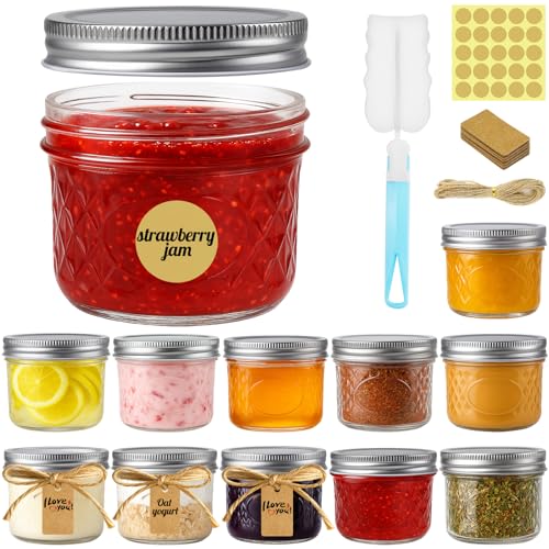 Ferenando 12 Piezas Mini Tarros Mason de 120ml/4oz con Tapa Hermética, Tarros de Cristal con Tapa Pequeños, Mason Jar Pequeño para El Almacenamiento de Alimentos, Mermelada, Especias, Velas, Miel