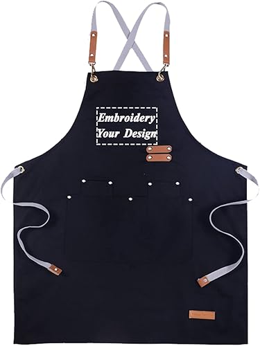 Miniatura 10 de Delantal de chef personalizable, delantales de cocina para hombres y mujeres, delantal con espalda cruzada con correas ajustables